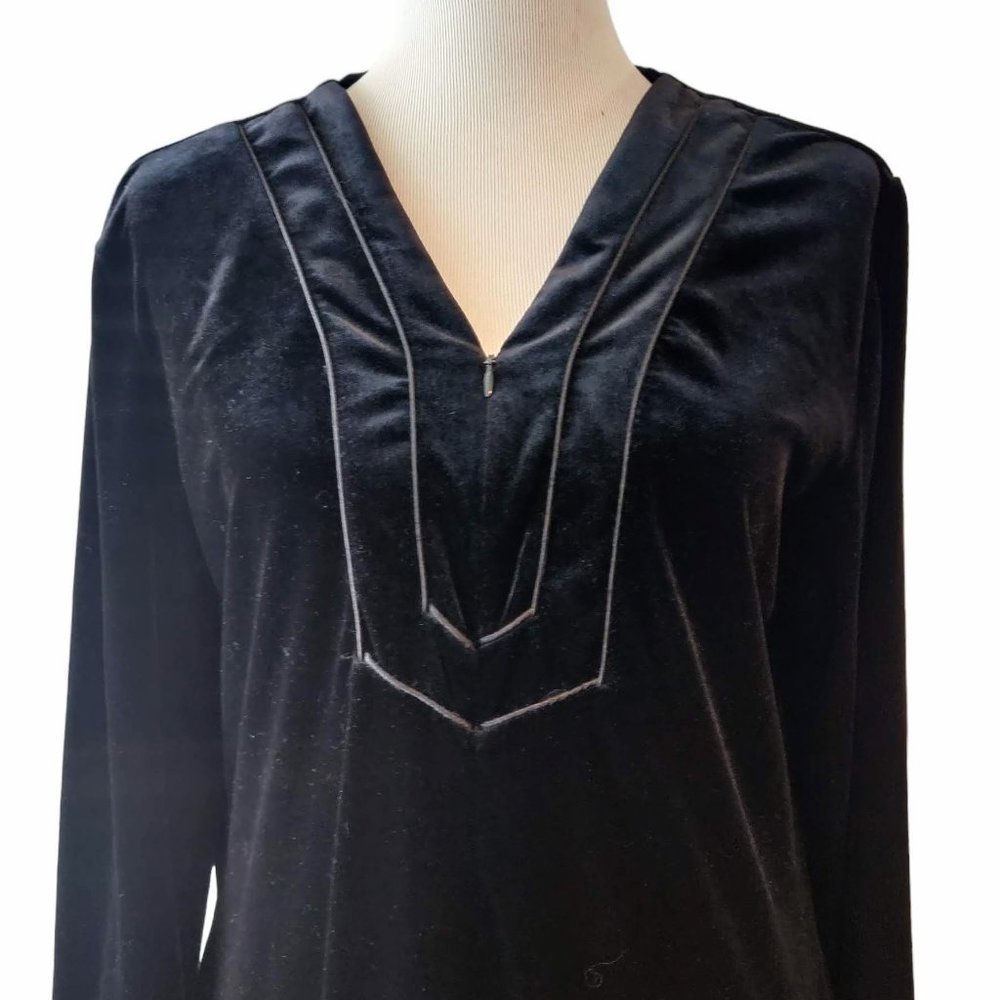 Oscar De La Renta Womens L Pink Label Black Velour 1/2 Zip Long House Sleep Robe - Picture 4 of 10